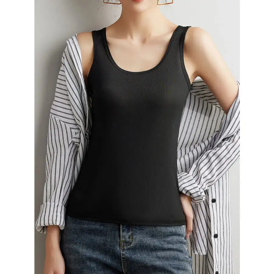 Plus Size Ribbed Scoop Neck Tank Top