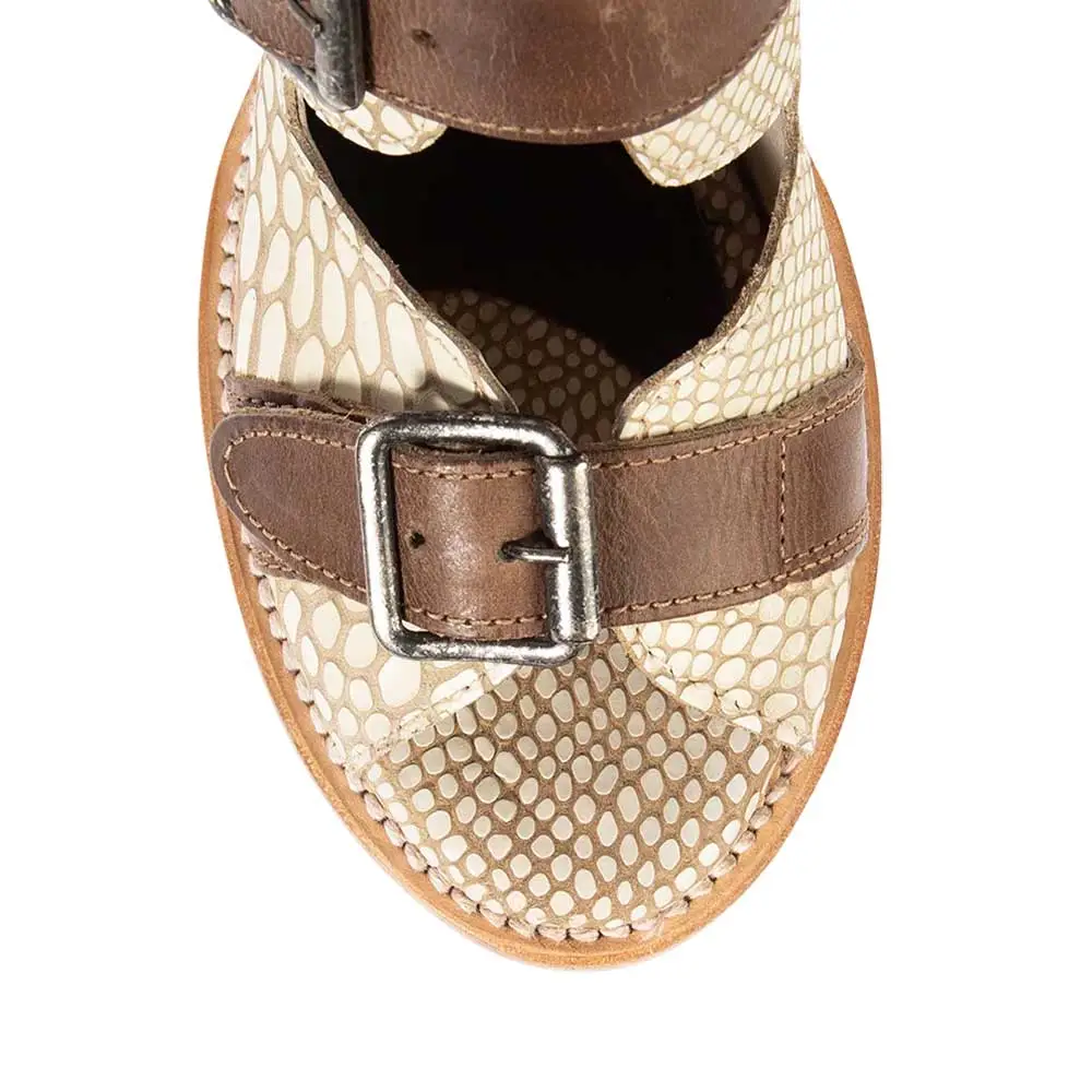 Faux-Leather Snakeskin-Print Buckle-Detail Strappy Ankle Boots