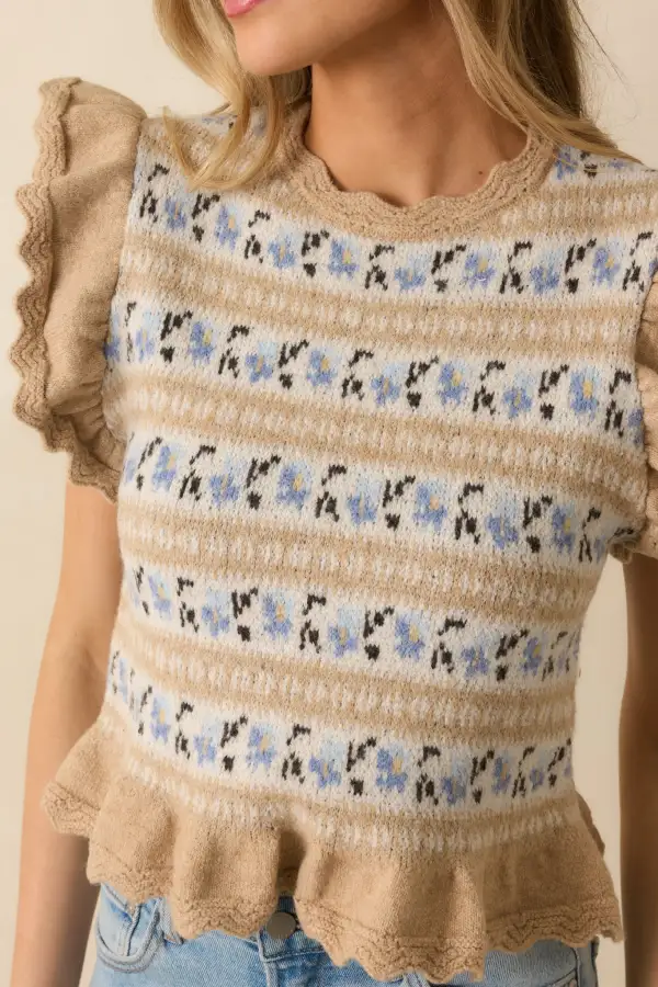 Ruffled Cap-Sleeve Cap-Sleeve Short-Sleeve Scalloped Top