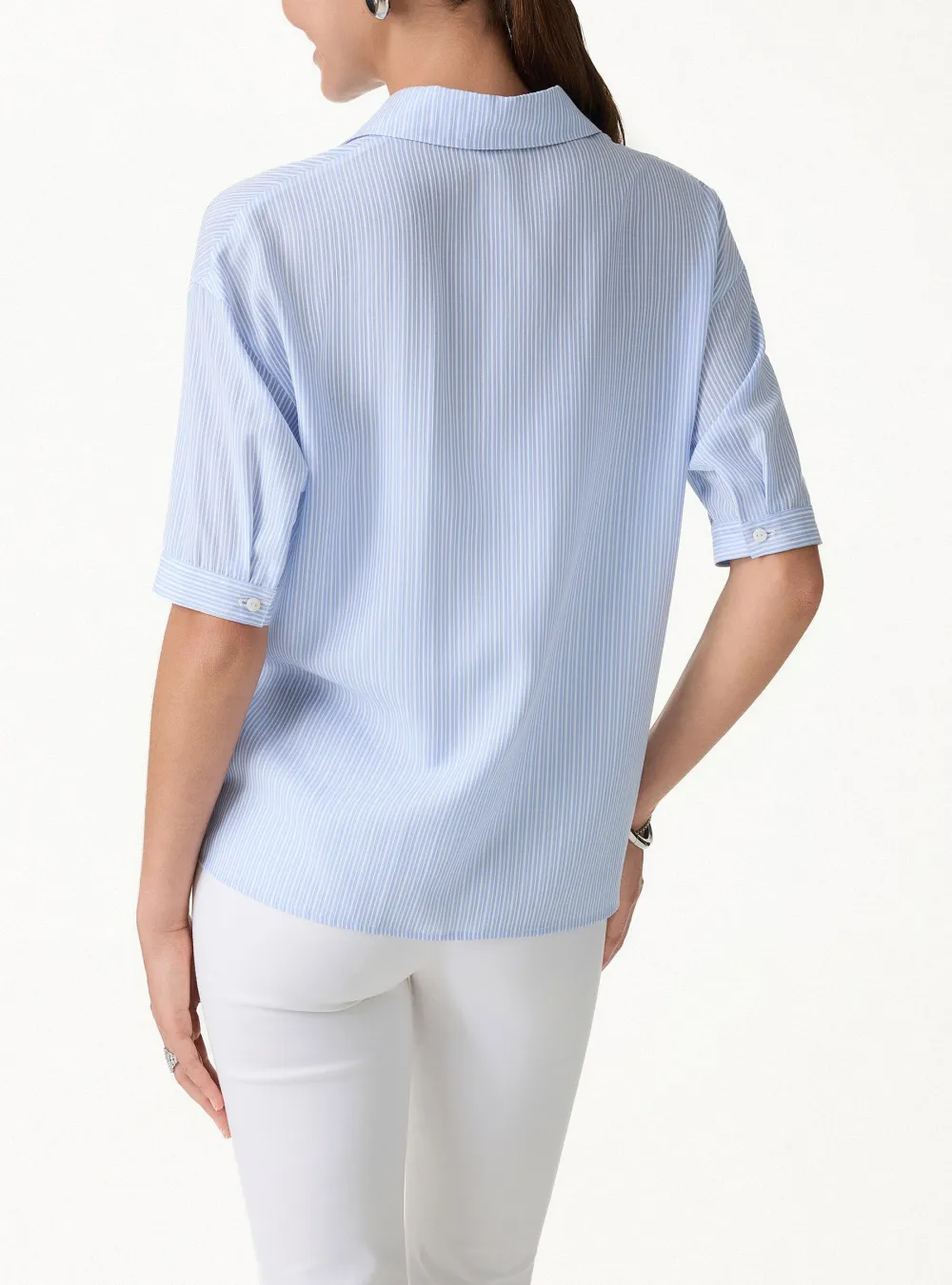 Collared Elbow Sleeve Poplin Shirt