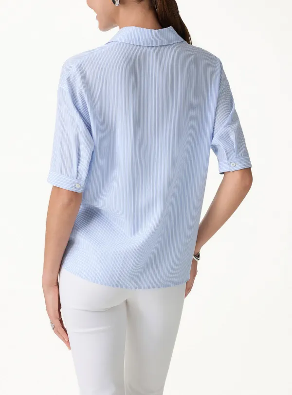 Collared Elbow Sleeve Poplin Shirt