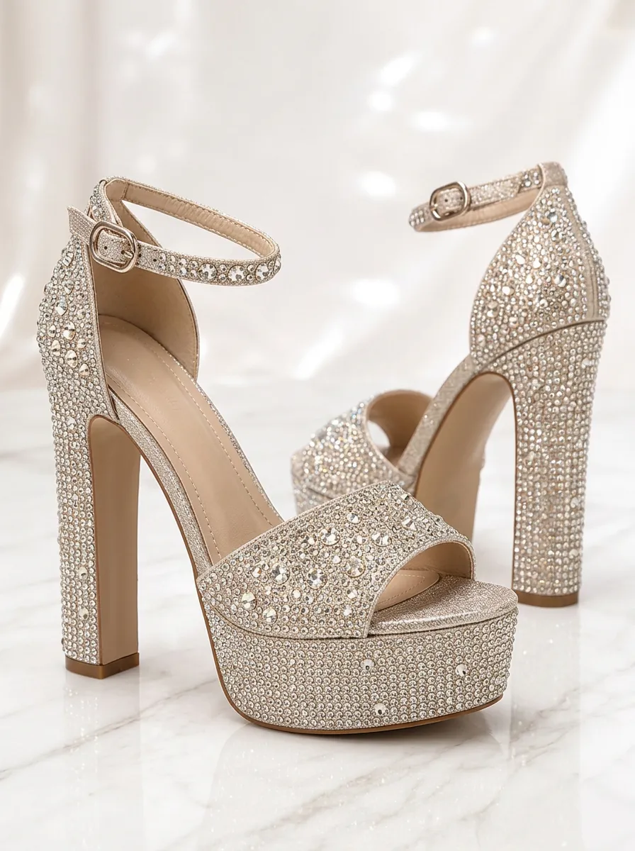 Women's Radiant Wedding Party Rhinestone Embellished Platform High Heel Sandals