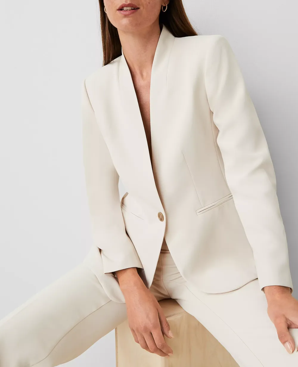 The Long Collarless Blazer In Fluid Crepe