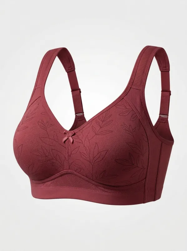 Women's Plus Size Dusty Rose Leaf Full-Coverage Wide-Strap Wireless Bra