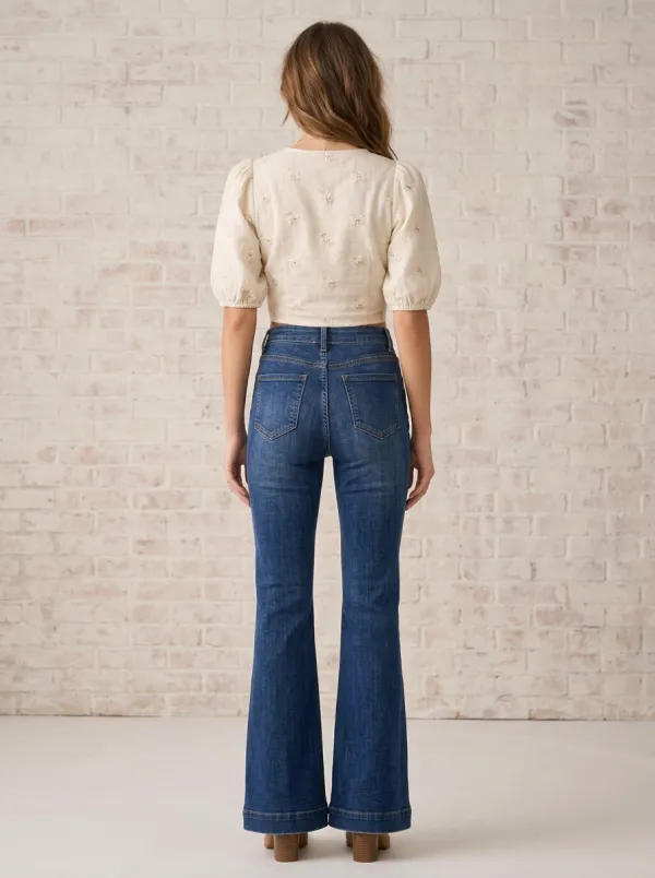 Women's Vintage Style High Waisted Flare Denim Jeans