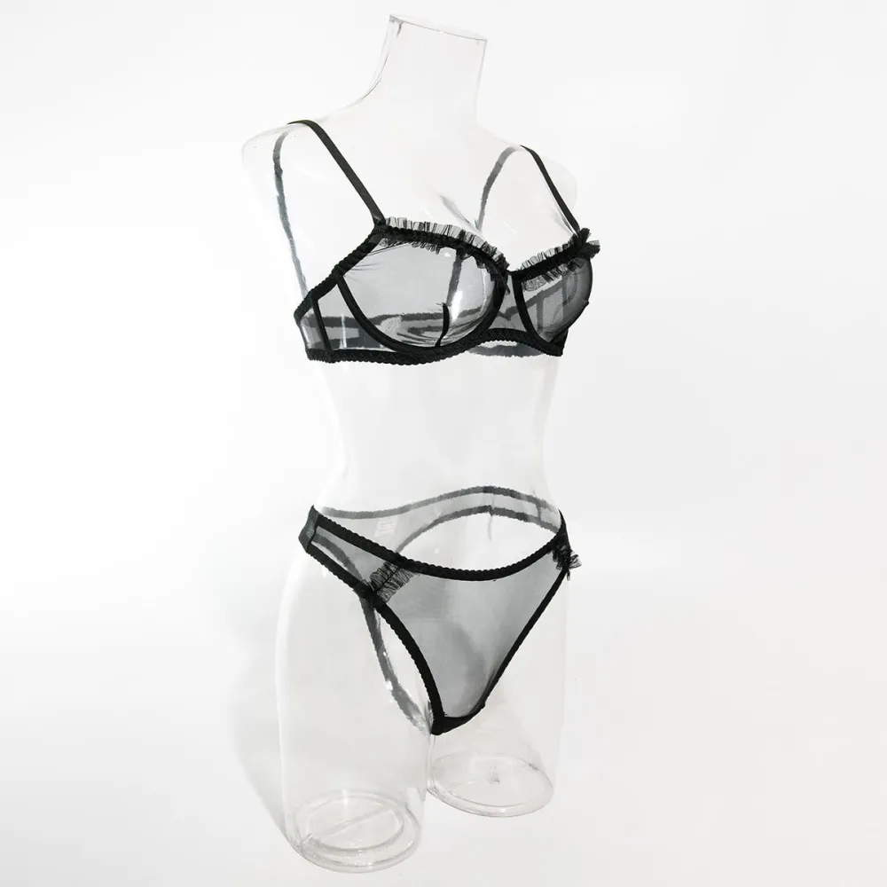 Gathered Pleated Mesh Underwire Lingerie Set