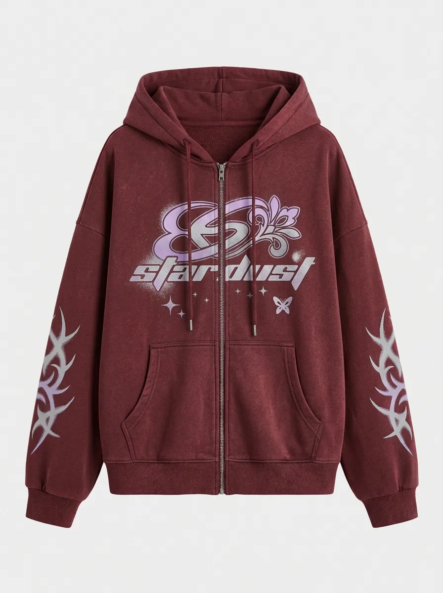 Unisex Streetwear Stardust Butterfly Tribal Printed Zip-up Hoodie