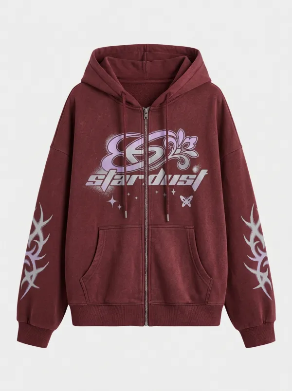 Unisex Streetwear Stardust Butterfly Tribal Printed Zip-up Hoodie