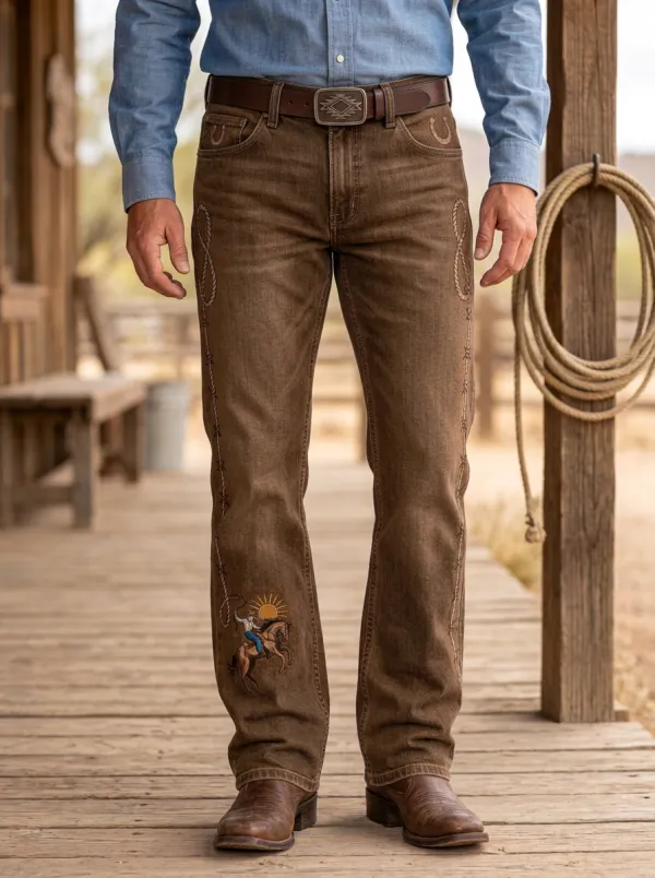 Men's Ranch Inspired Western Cowboy Horse Lasso Jeans
