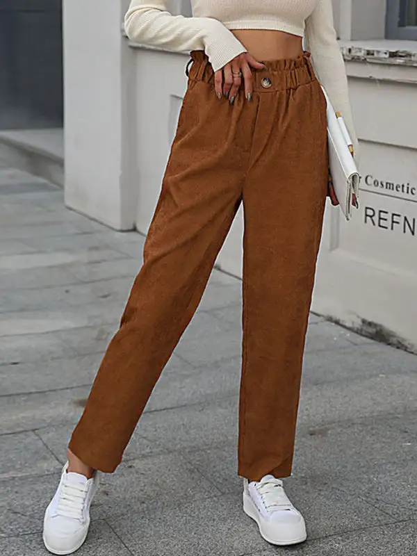 Elastic Nine Point Corduroy Straight Pants