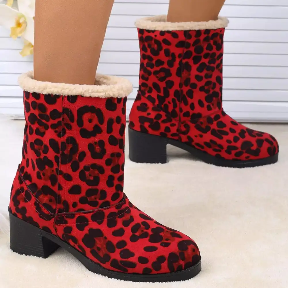 Plush Cuff Block Heel Boots