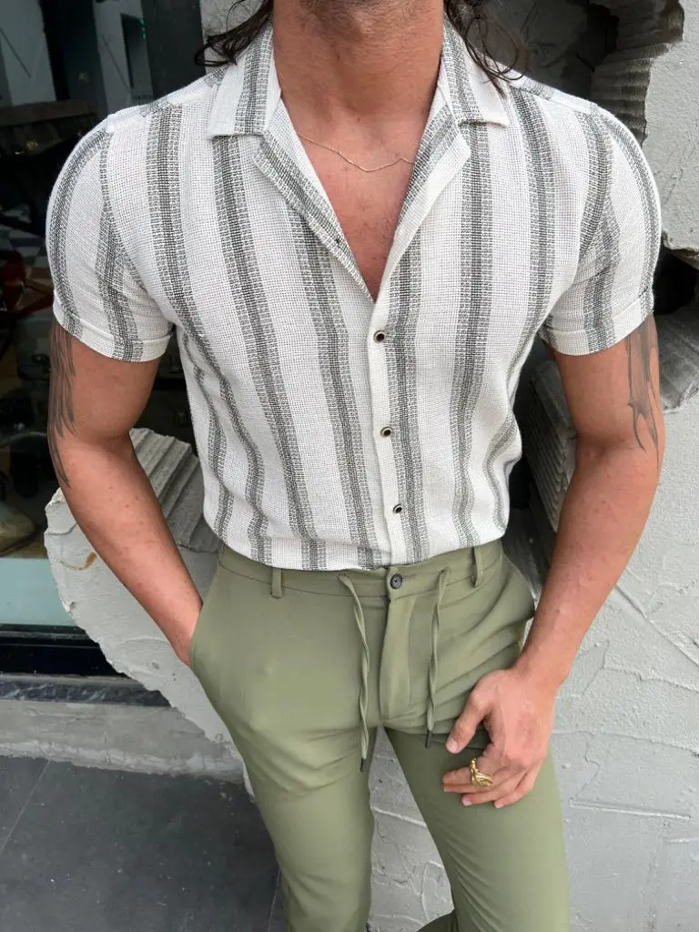 Modern Slim Fit Striped Cotton Casual Shirt