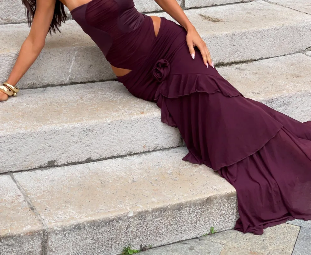 Dark Mauve Ruched Mesh Bodysuit