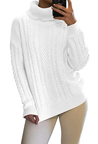 Women's Cable Knit Turtleneck Pullover Sweater