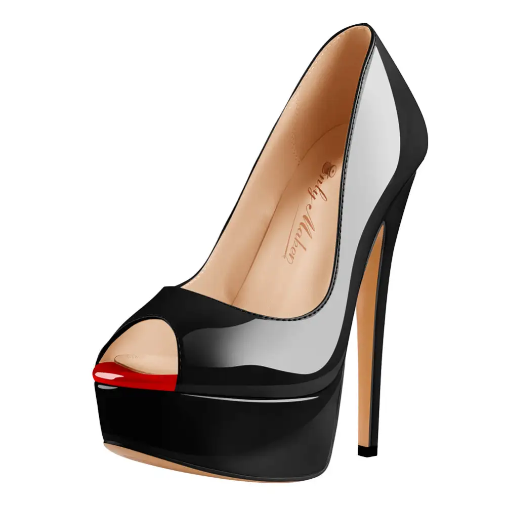 Polished Peep Toe Low Platform Stiletto Pumps