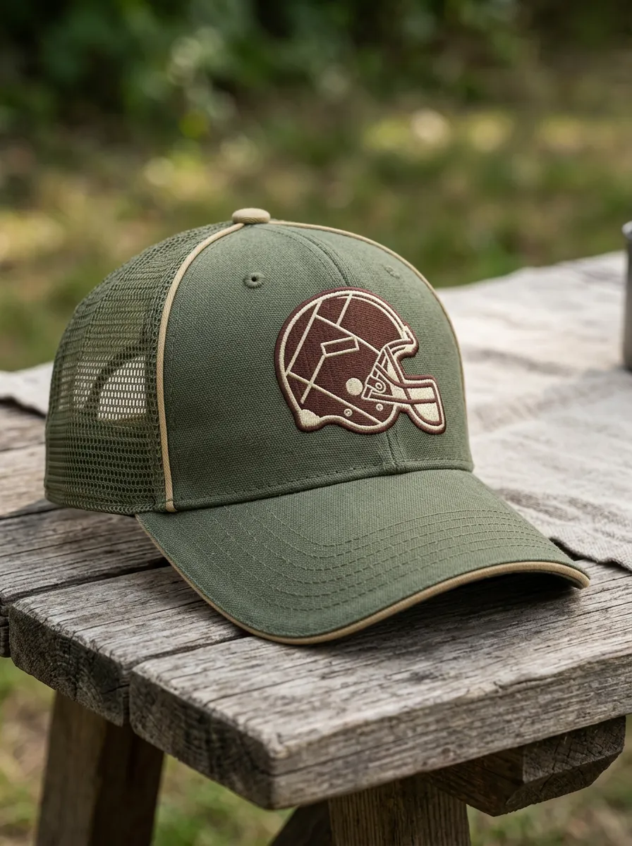 Men's American Football Fan Helmet Graphic Embroidered Mesh Trucker Hat