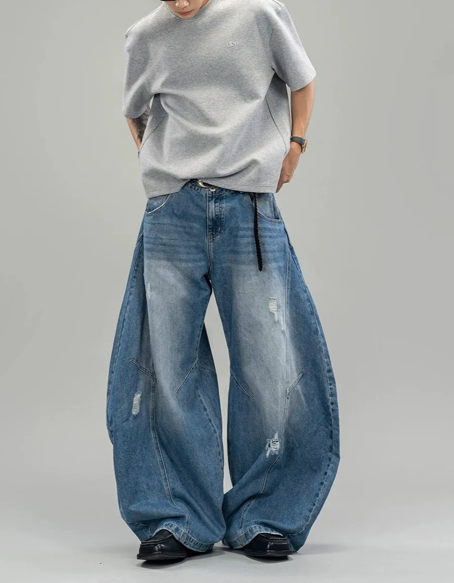 Ultra-Wide Distressed Washed Jeans