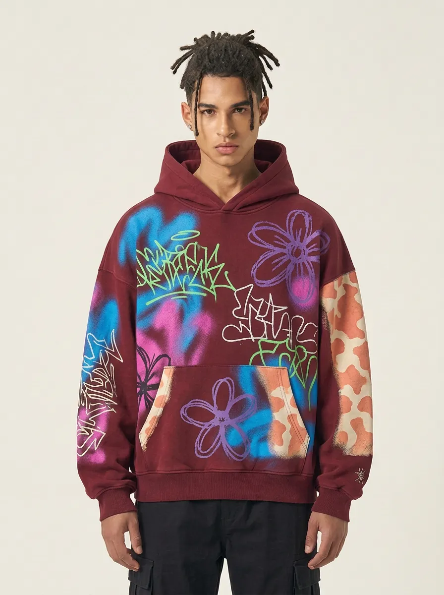 Unisex Streetwear Graffiti Flower Animal Print Graphic Hoodie