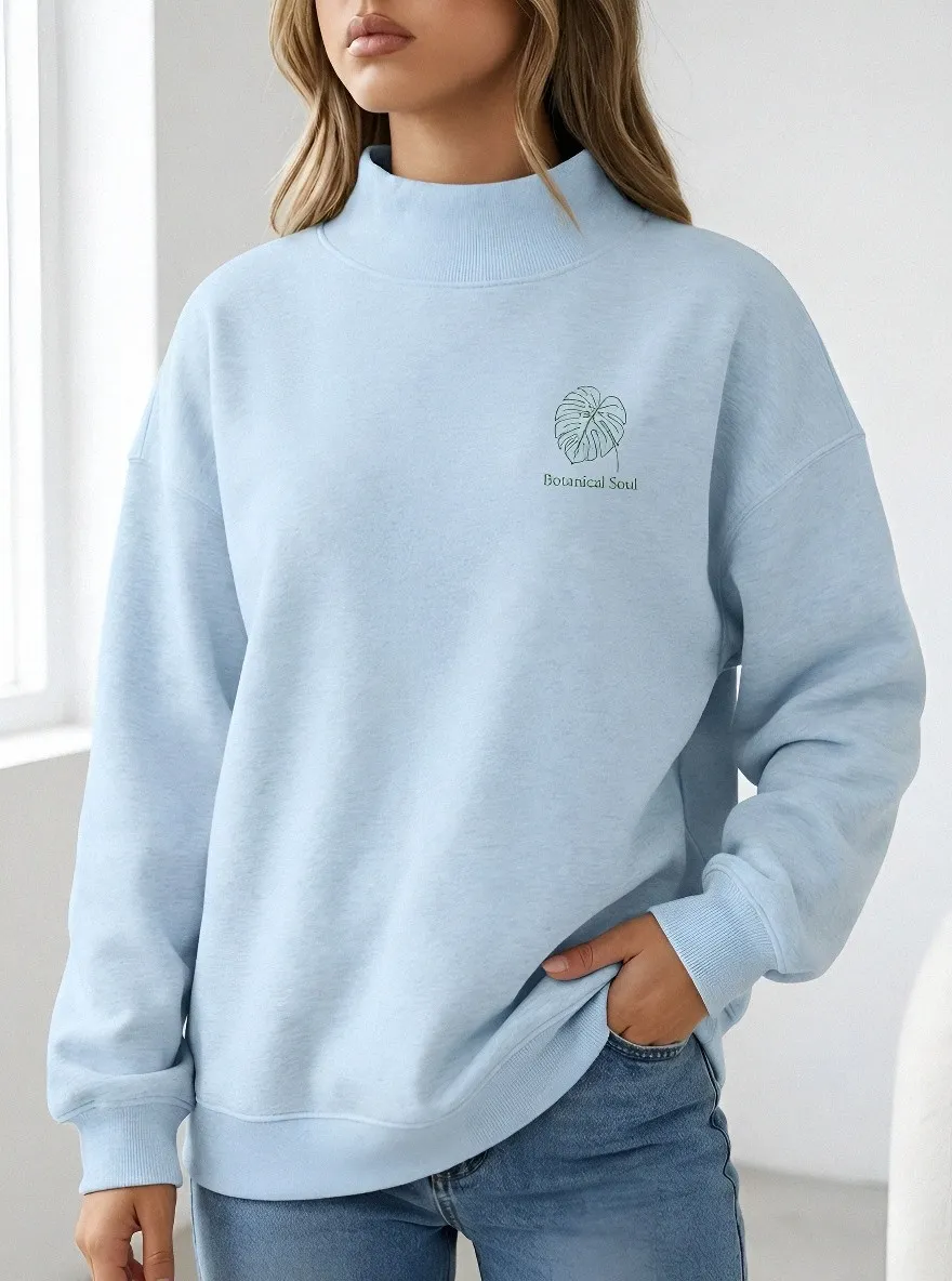 Women's Botanical Soul Monstera Leaf Printed Mock Neck Sweatshirt