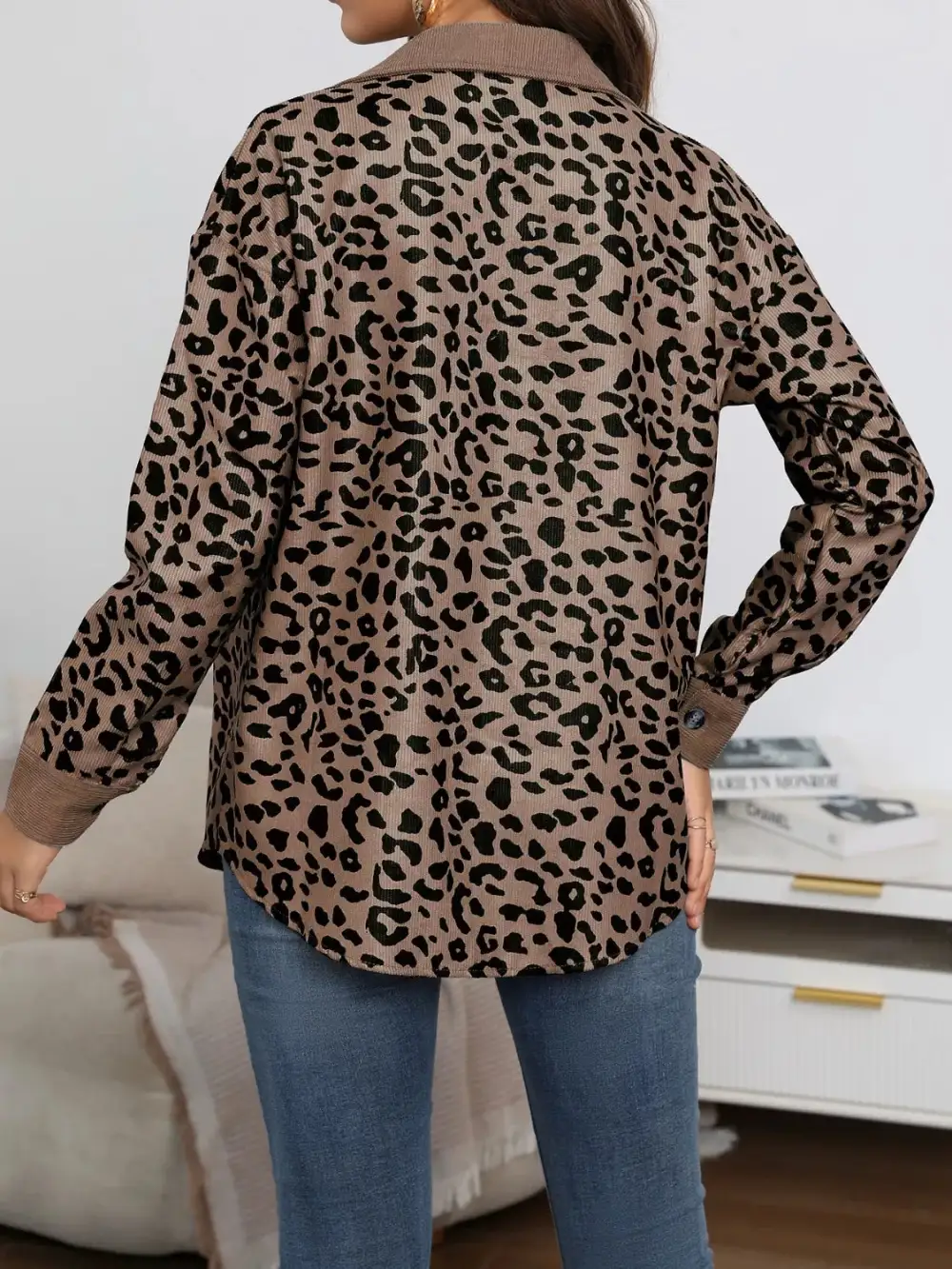 Full Size Leopard Print Button-down Jacket Plus Size