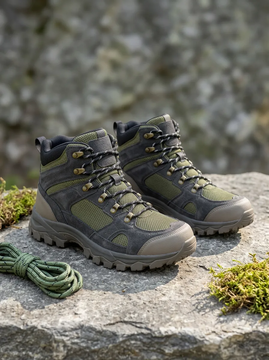 Unisex Outdoor Hiking Tactical Olive Green Suede Mesh Boots