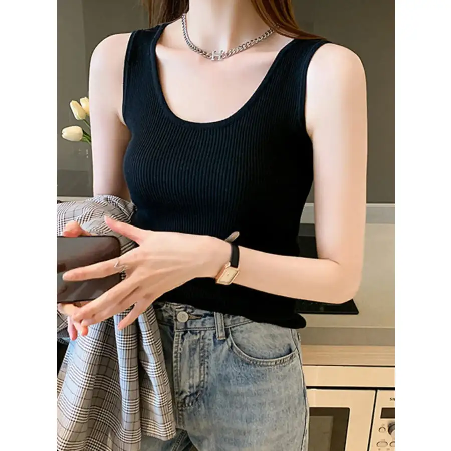 Plus Size Ribbed Scoop Neck Tank