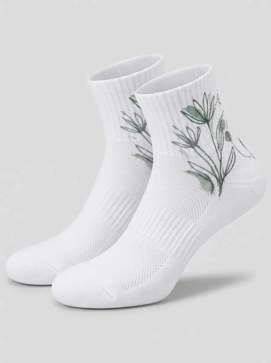 White Ridge Floral Graphic Active Ankle Socks