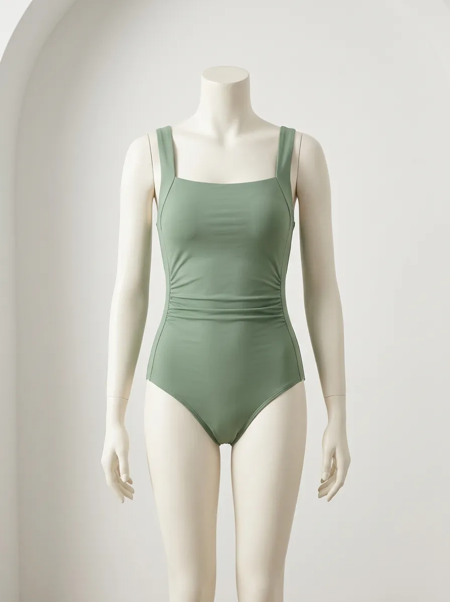 Sleek Square-Neck Ruched One-Piece Swimsuit