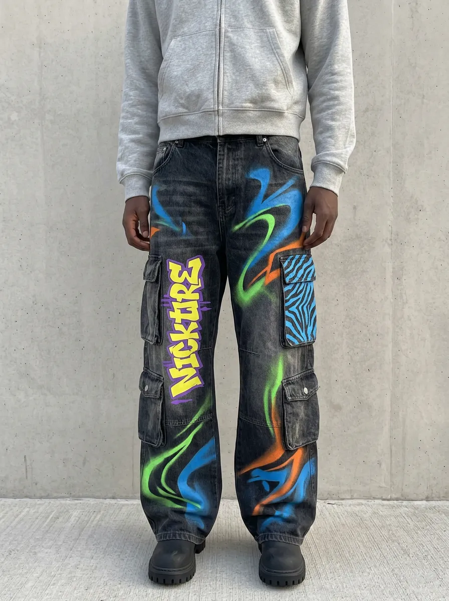 Men's Graffiti Zebra Airbrush Cargo Jeans
