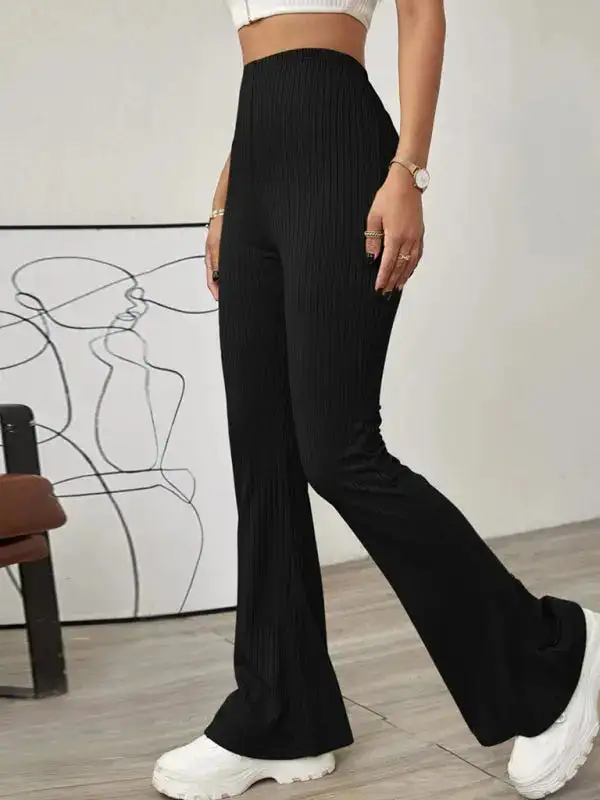 Knitted High Waist Flared Trousers Pants
