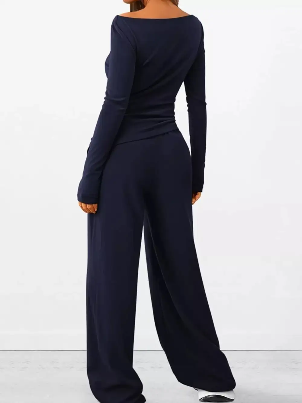 Relaxed Long Sleeve Top and Wide Leg Pants Set