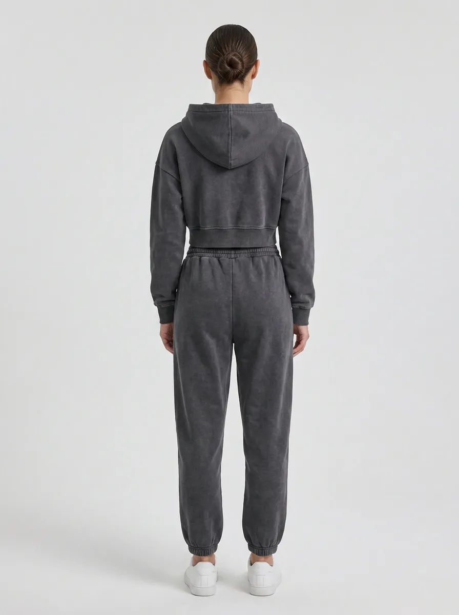 Studio Two-Piece Women's Cropped Zip-Up Hoodie Jogger Active Set
