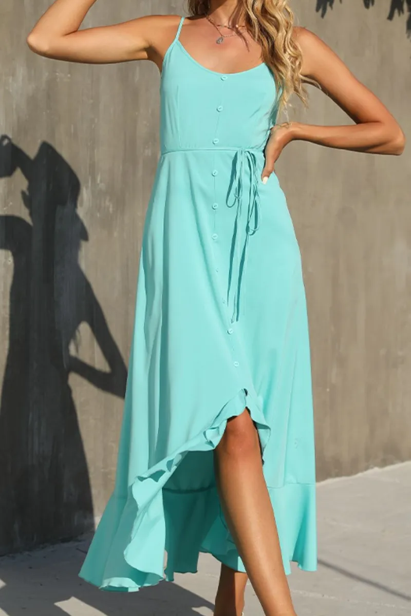 Ruffle Trim Button Front Dress