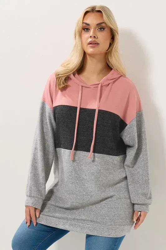 Grey Colourblock Stripe Hoodie