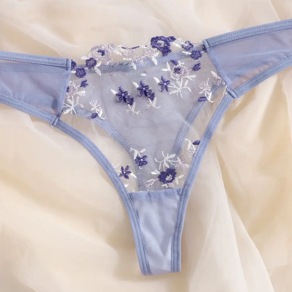 Floral Mesh Thong Lingerie Set
