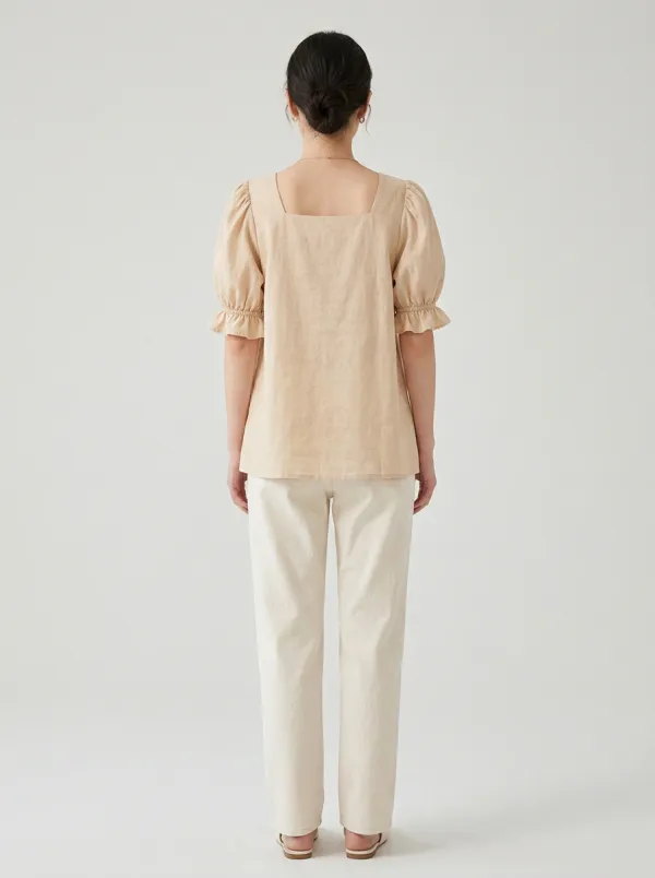 Embroidered Floral Women's Puff-Sleeve Blouse