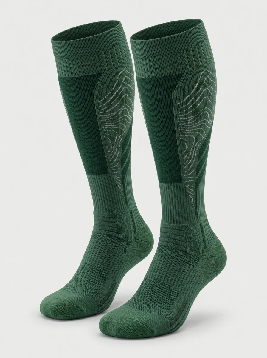 Women's Forest Green Topographic Pattern Knee-High Socks