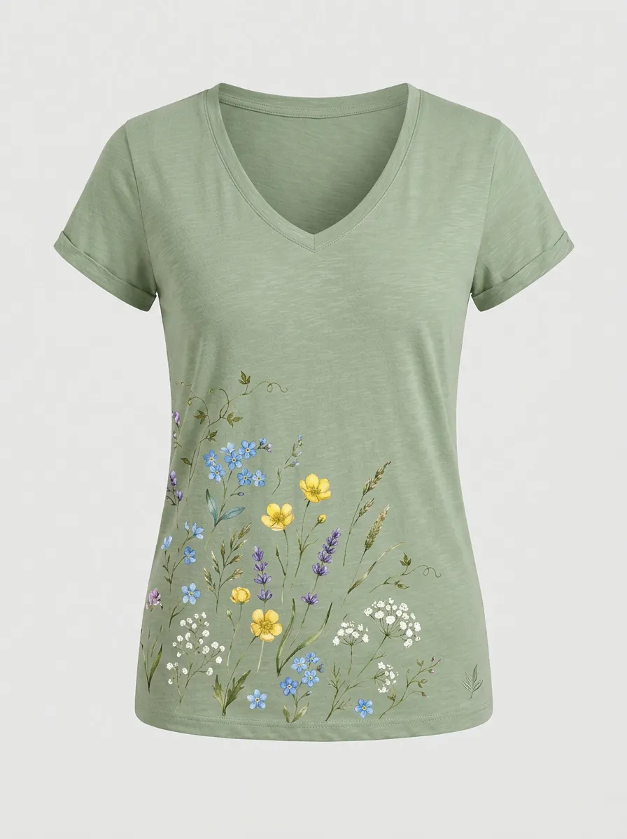 Women's Floral Print V-Neck T-Shirt