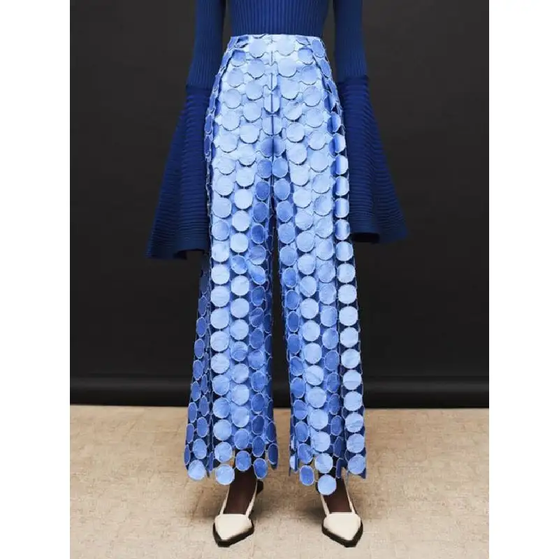 High Waisted Wide Leg Hollow Polka Dot Pants Trousers