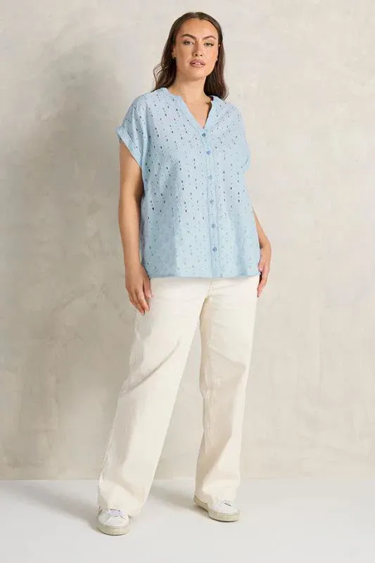 Blue Broderie Short Sleeve Shirt