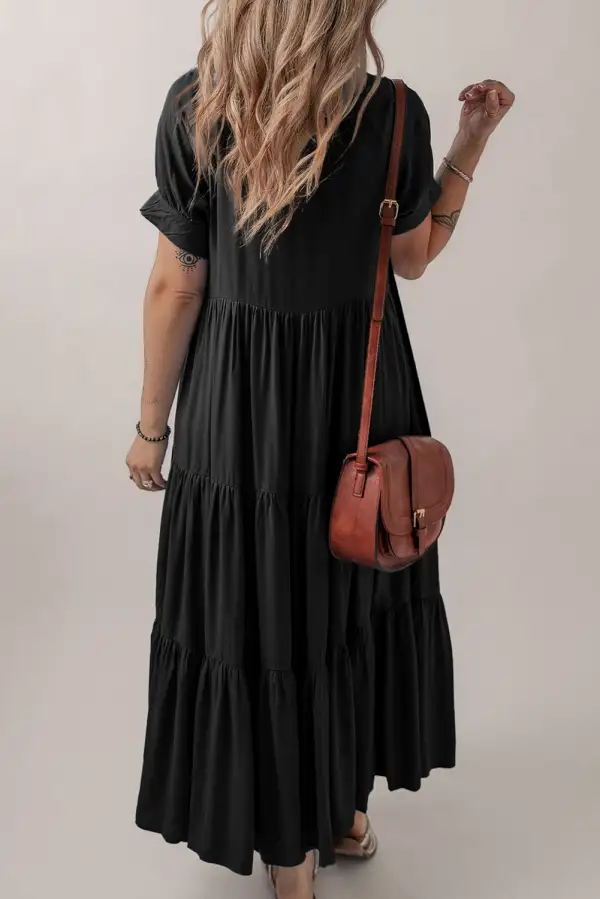 Ruffle Tiered Short Sleeve Dress Casual