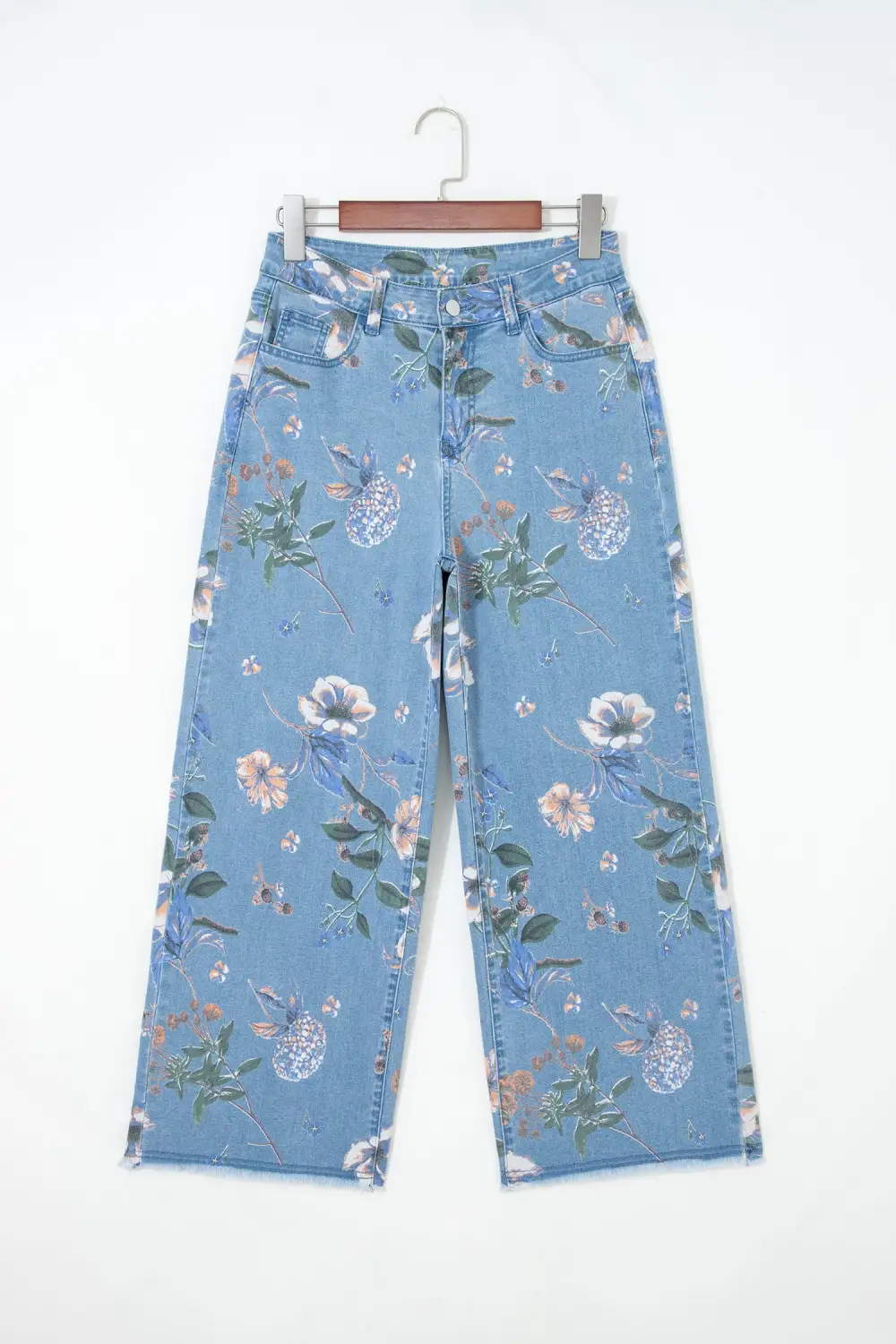 Women's Retro Floral Print Frayed Hem Shift Jeans