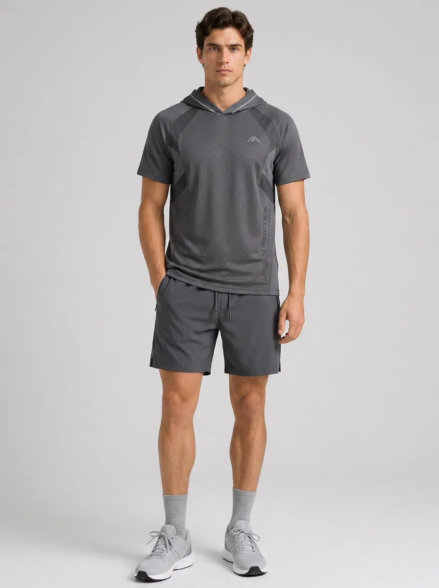 Men's Sport Fitness Urban Kinetics Printed Hooded Short Set