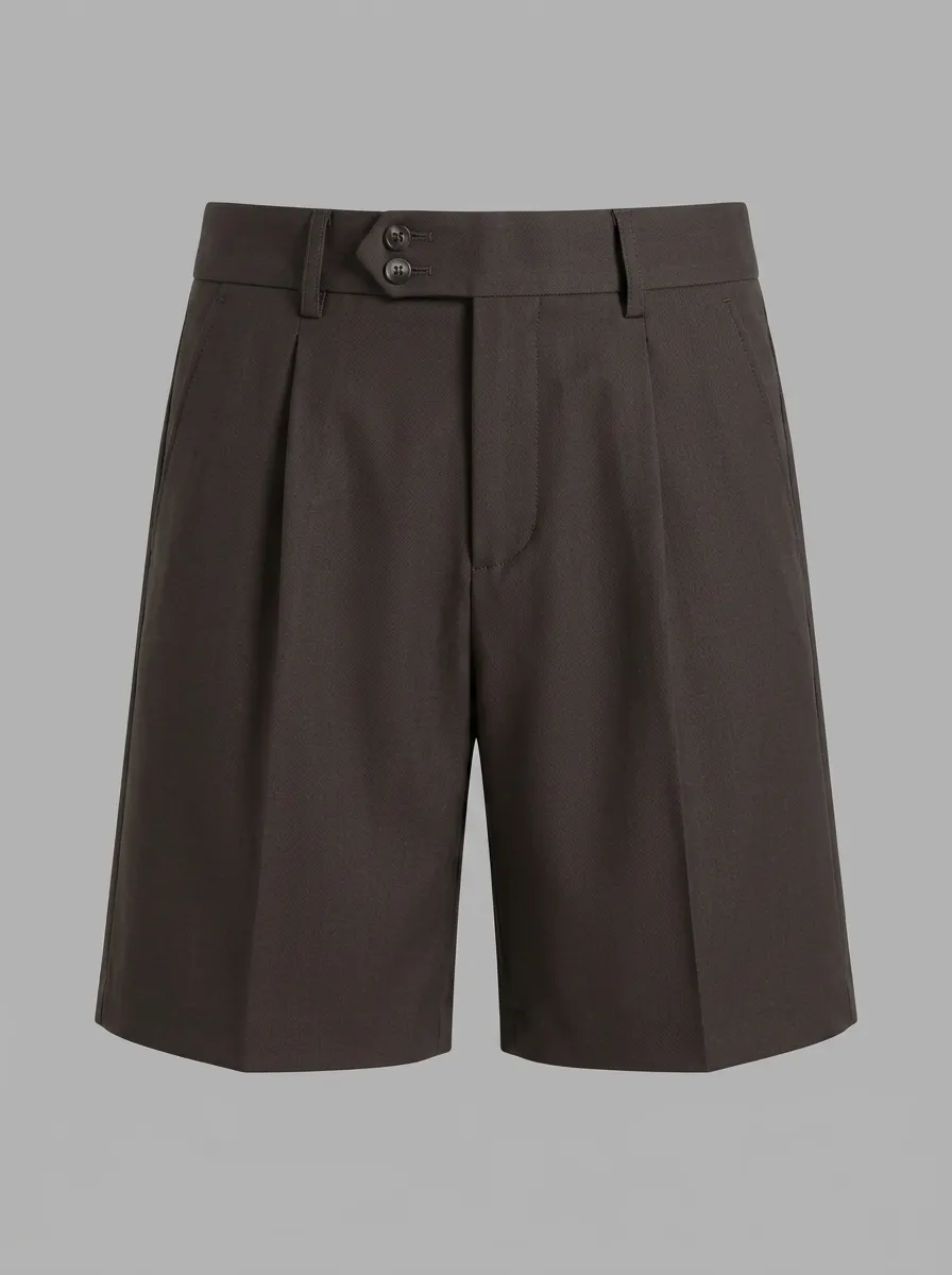 Men's Brown Pleated Tailored Dress Shorts