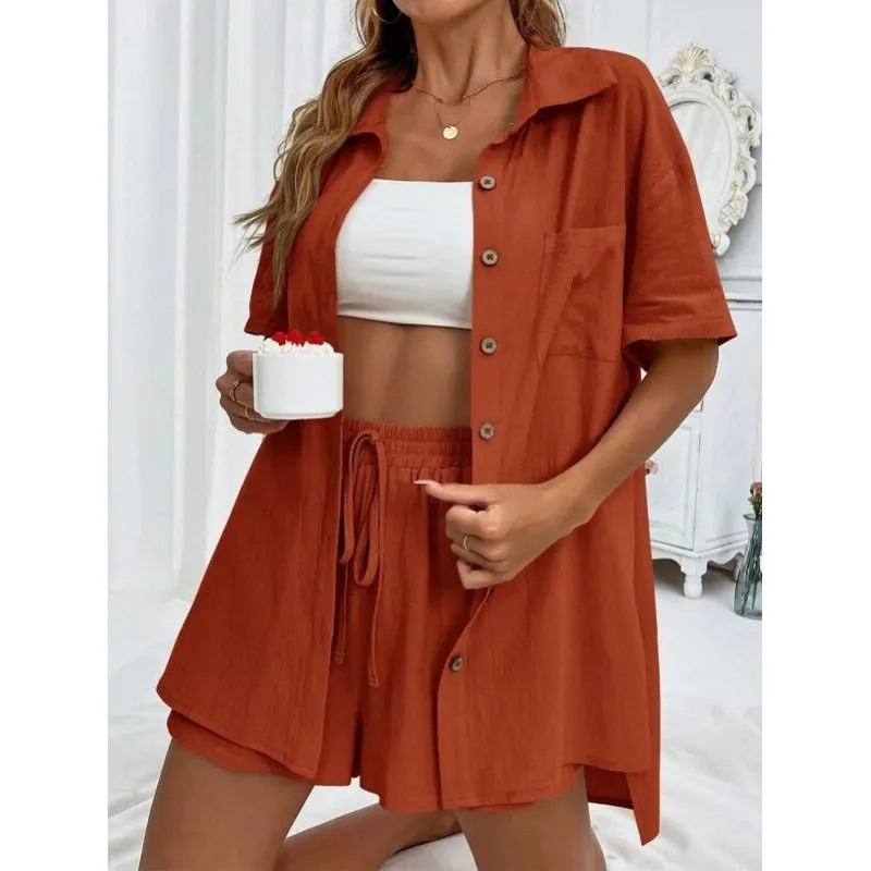 Loose Fit Short Sleeve Shirt Shorts Set