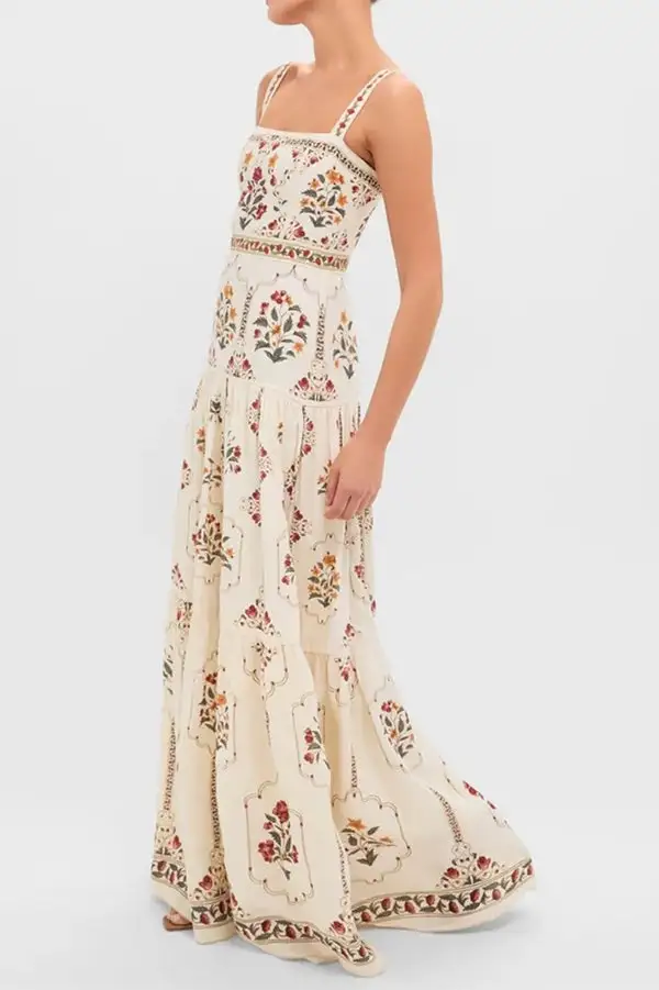 Softly Tailored Floral Cami Top And Flowing Maxi Skirt Set