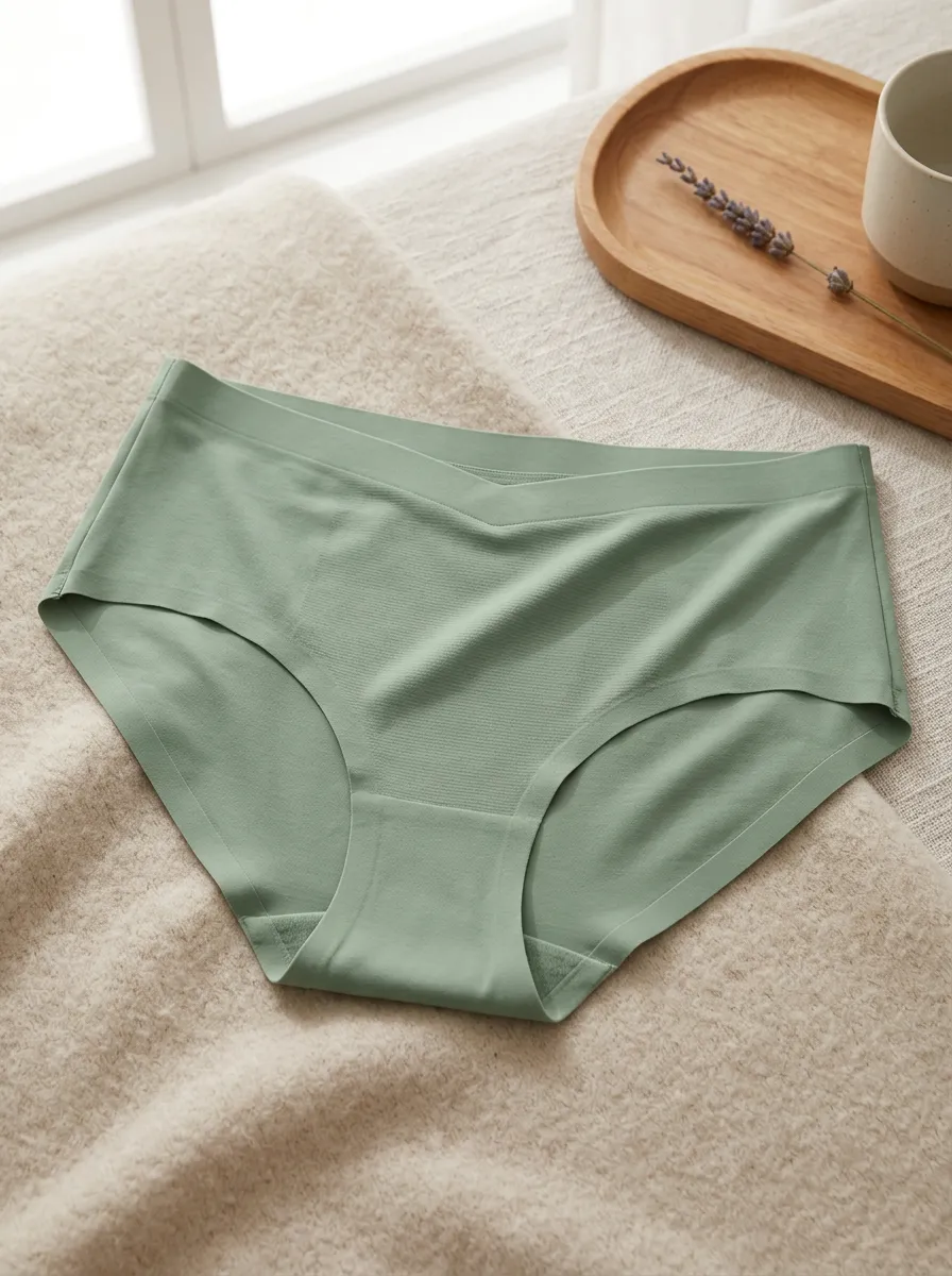 Women's Sage Green Seamless V-Waist Printed Panties
