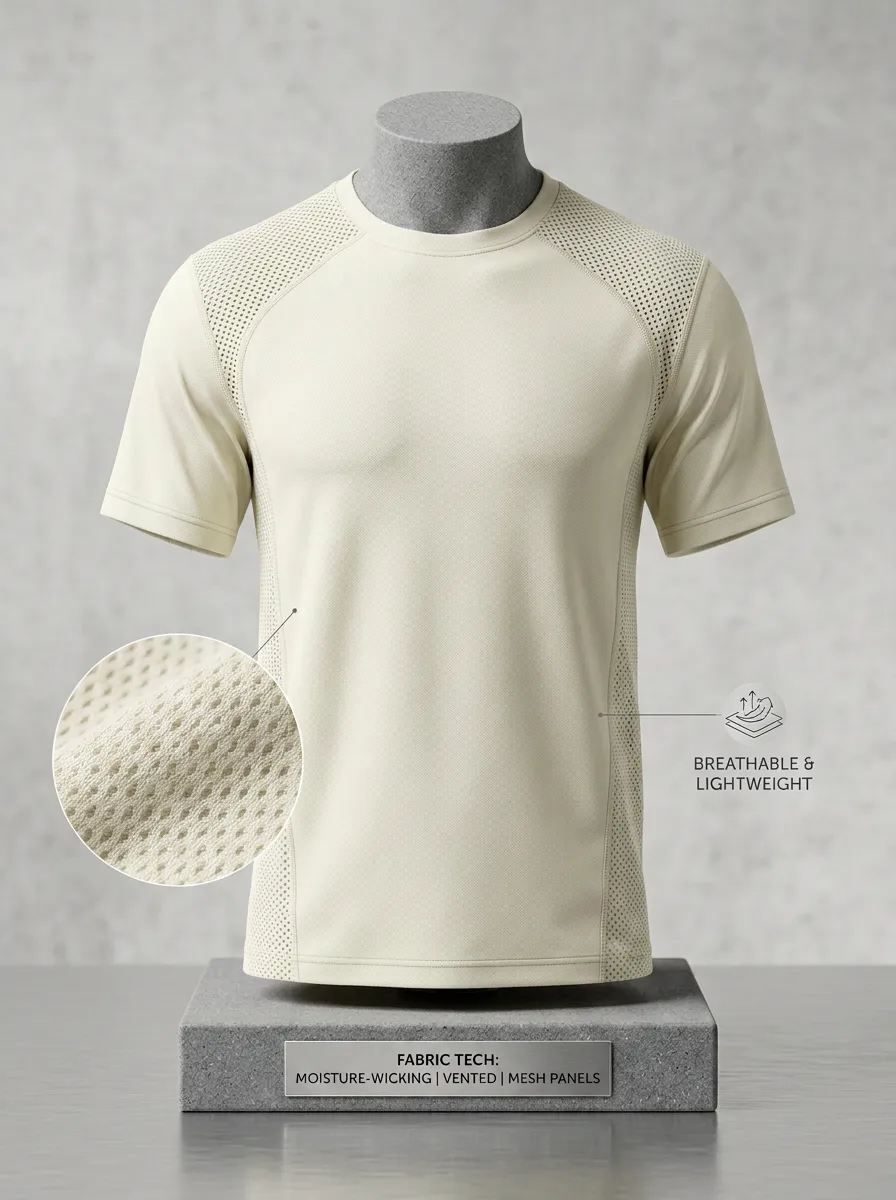 Mesh-Panel Crewneck Active Vented Men's Crewneck Athletic T-Shirt