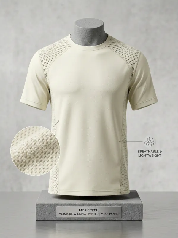 Mesh-Panel Crewneck Active Vented Men's Crewneck Athletic T-Shirt
