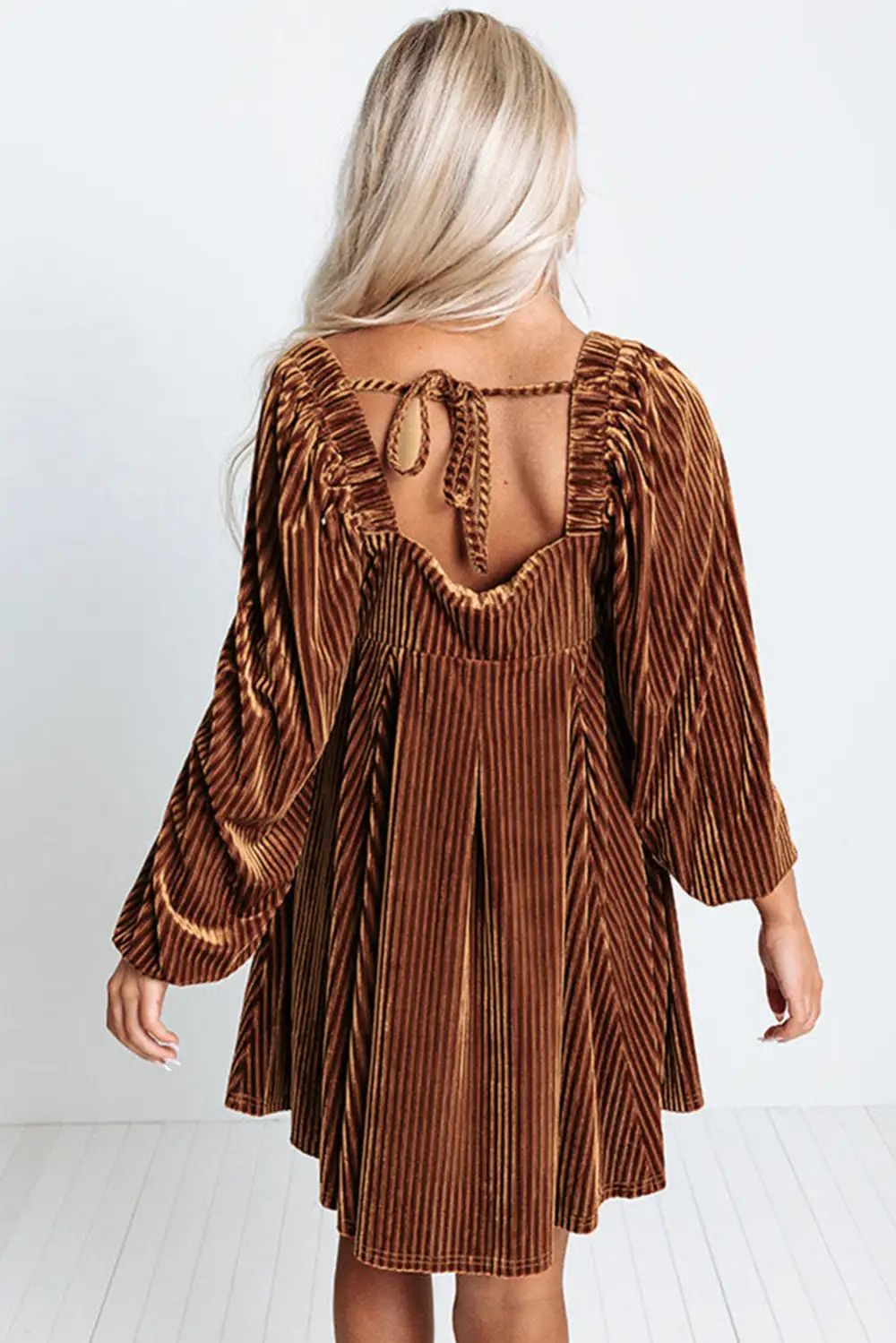 Tie Back Square Neck Velvet Babydoll Dress